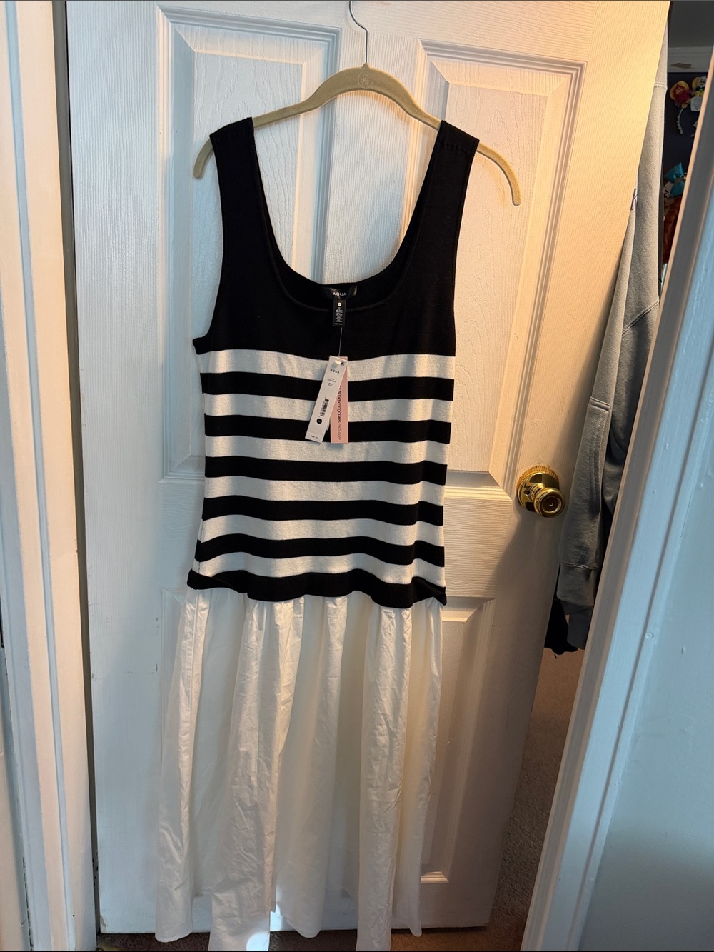 Aqua Black and White Striped Tank Dress with White Skirt